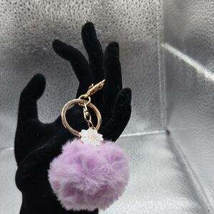 Purple Fluffy Keychain with Gold Accents